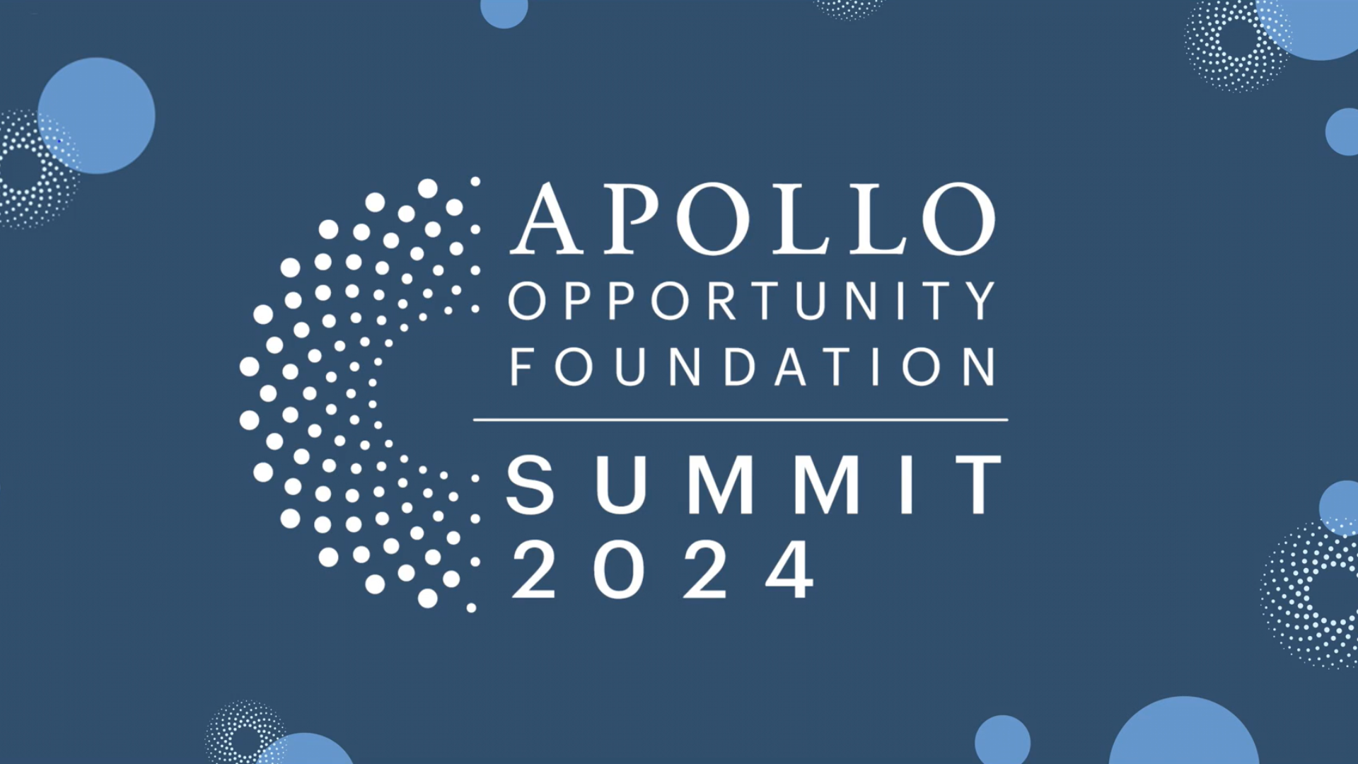 Banner image for the Apollo Opportunity Foundation Summit 2024, representing Apollo’s commitment to expanding opportunity through employee engagement and nonprofit partnerships.